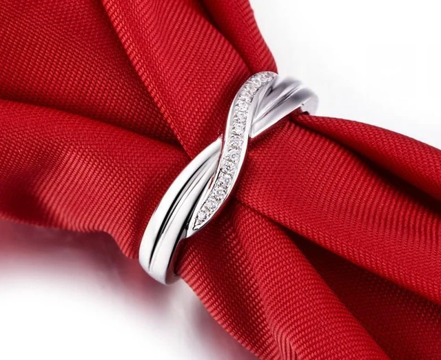 Alt view image 7 of 7 - Sterling Silver Wedding Band Ring for Women X Style Brief Design 925 Silver Female Anniversary Riings 18K White Gold Plated 5