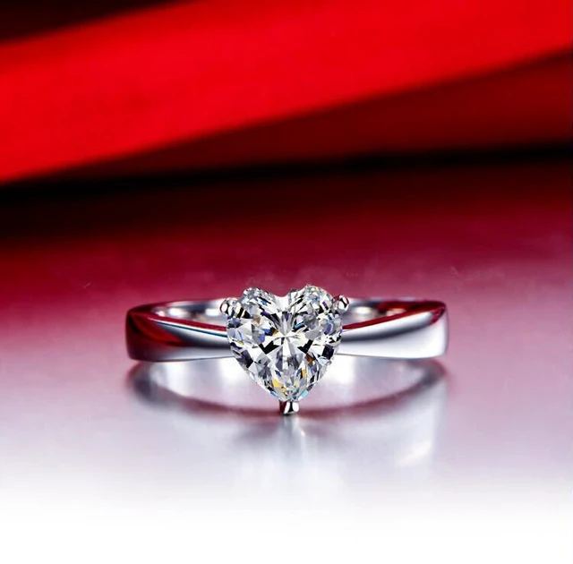 Alt view image 4 of 7 - Sterling Silver 1CT NSCD Heart Diamond Ring Solitaire Engagement for Women Anniversary Jewelry Wedding Ring 8.5