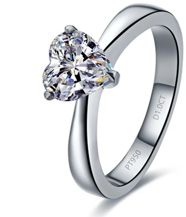 Main image of Sterling Silver 1CT NSCD Heart Diamond Ring Solitaire Engagement for Women Anniversary Jewelry Wedding Ring 8.5