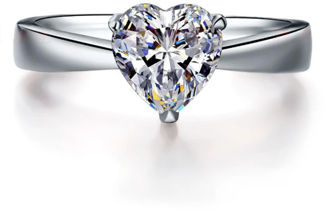 Alt view image 3 of 7 - Sterling Silver 1CT NSCD Heart Diamond Ring Solitaire Engagement for Women Anniversary Jewelry Wedding Ring 8.5
