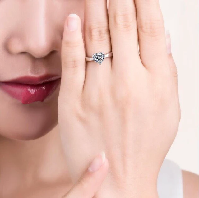 Alt view image 6 of 7 - Sterling Silver 1CT NSCD Heart Diamond Ring Solitaire Engagement for Women Anniversary Jewelry Wedding Ring 8.5