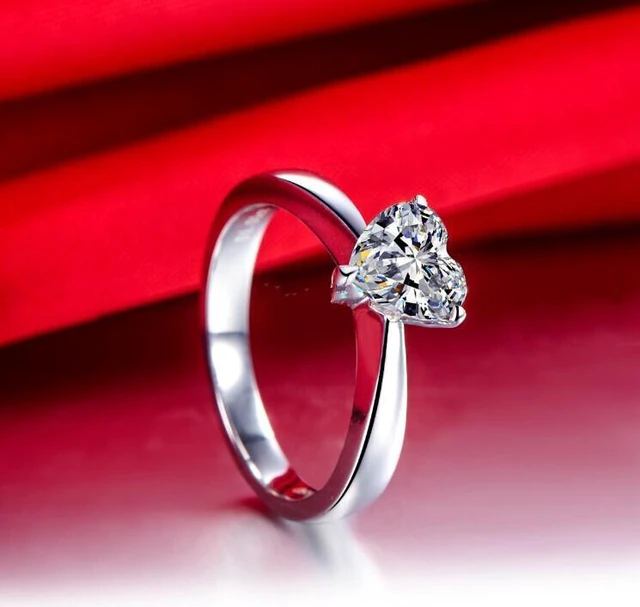 Alt view image 7 of 7 - Sterling Silver 1CT NSCD Heart Diamond Ring Solitaire Engagement for Women Anniversary Jewelry Wedding Ring 8.5