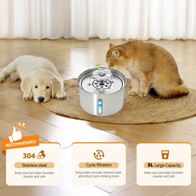 Alt view image 4 of 4 - Smart Automatic water dispenser for Pets Dogs and Cats Stainless Steel Pet Water Fountain, 3L Large Capacity