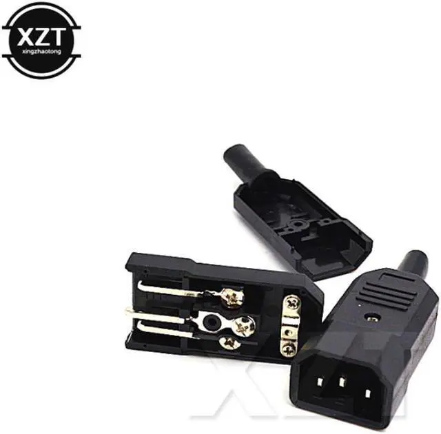 Alt view image 3 of 3 - Black 3 Pin IEC 320 C C14 Male Plug Rewirable Power Connector Socket AC 250V/10A Panel Mounting Power Inlet Socket