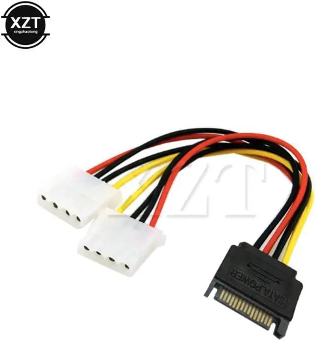Main image of est Arrival 15 Pin SATA Male to 4 Pin Molex 2 Female IDE HDD Power Hard Drive Cable Adapter