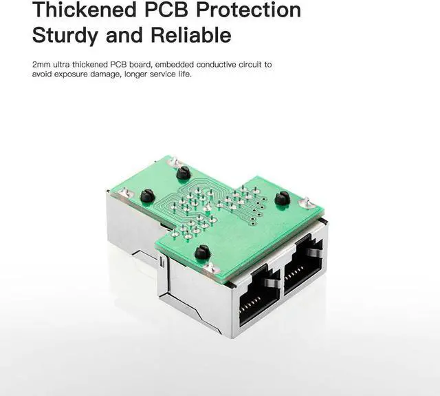 Alt view image 4 of 4 - RJ45 Splitter Adapter Connector 1 to 2 Female Ports Ethernet Cables Socket Splitter Hub PC Laptop Router Contact Modular Plug