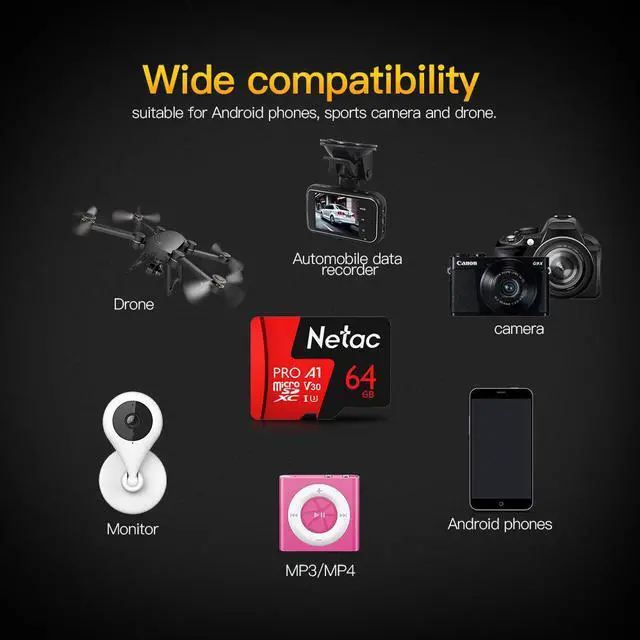 Alt view image 4 of 4 - Netac 64GB Pro  TF Memory Card Data Storage V30/UHS-I U3 High Speed Up to 98MB/s