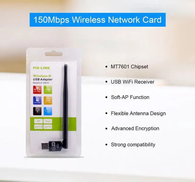 Alt view image 2 of 5 - CHIPAL 150Mbps USB WiFi Receiver Adapter MT7601 Lan Wireless Network Card 5dbi Antenna for XP Vista Windows 7 Linux MAC OS X