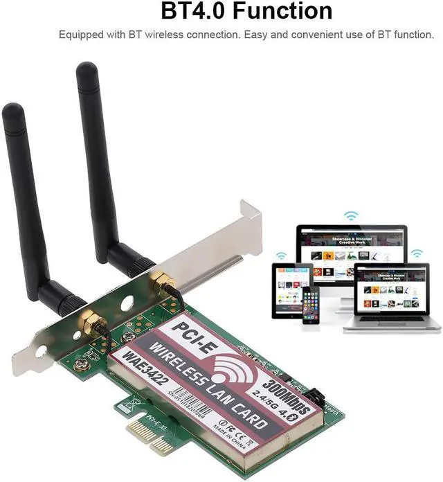 Alt view image 4 of 4 - Wireless LAN Card BT Dual Band WiFi Network Card with High-gain Antennas 300M PCI-E Adapter Card Wireless Network
