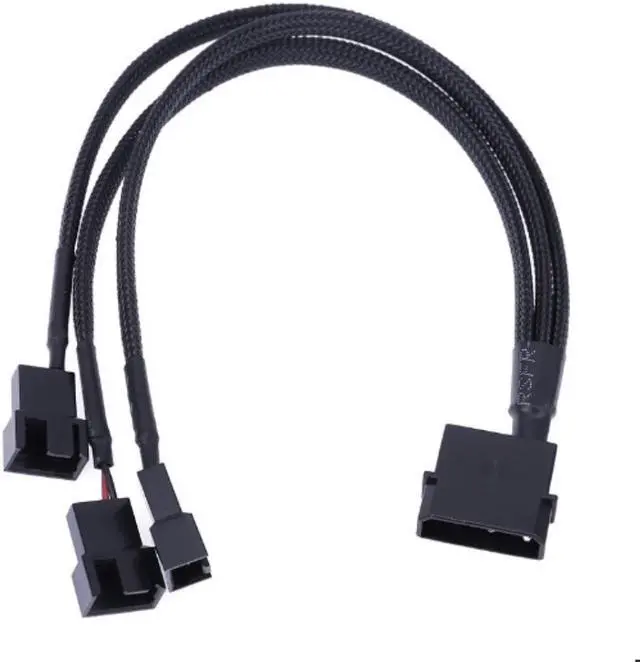 Main image of 4Pin IDE Molex to 3 Port 3Pin/4Pin Cooler Fan Splitter Power Cable Extension Cord Black Sleeved Braided cable connector