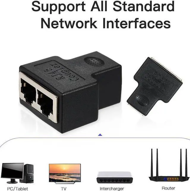 Alt view image 3 of 4 - RJ45 Splitter Adapter Connector 1 to 2 Female Ports Ethernet Cables Socket Splitter Hub PC Laptop Router Contact Modular Plug