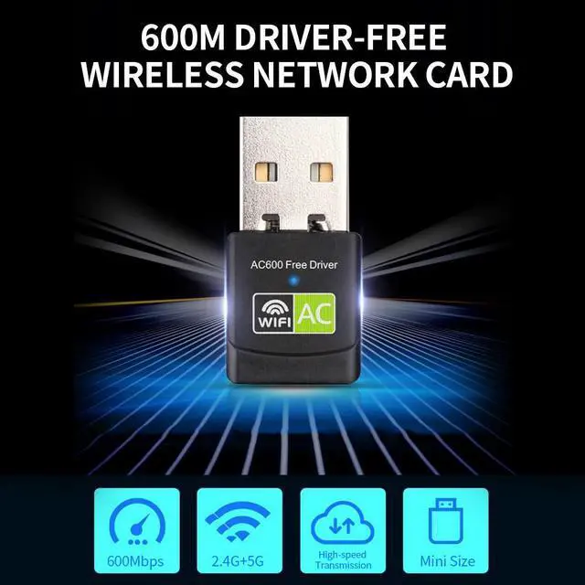 Alt view image 4 of 4 - 600Mbps Driver-Wireless Network Card 2.4GHz+5GHz Dual-band USB Wireless Network Card USB WiFi Adapter for PC Laptop