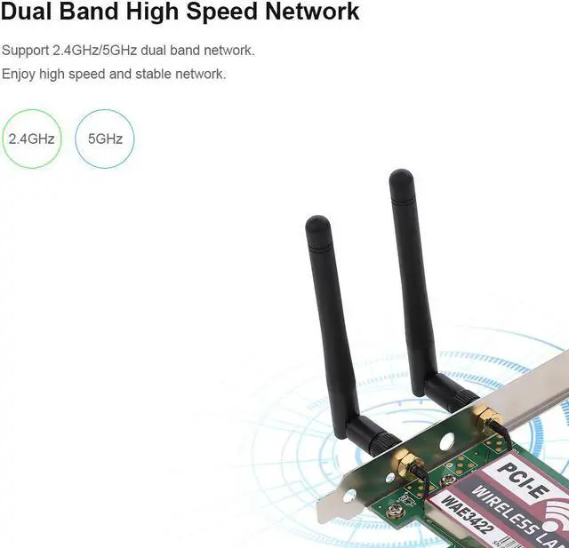 Alt view image 2 of 4 - Wireless LAN Card BT Dual Band WiFi Network Card with High-gain Antennas 300M PCI-E Adapter Card Wireless Network