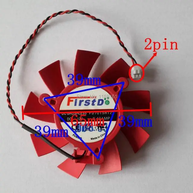 Alt view image 2 of 3 - FD7015H12S 2pin 12V 0.43A for ATI HD 5770 / 5850 Series Video Card Cooling Fan