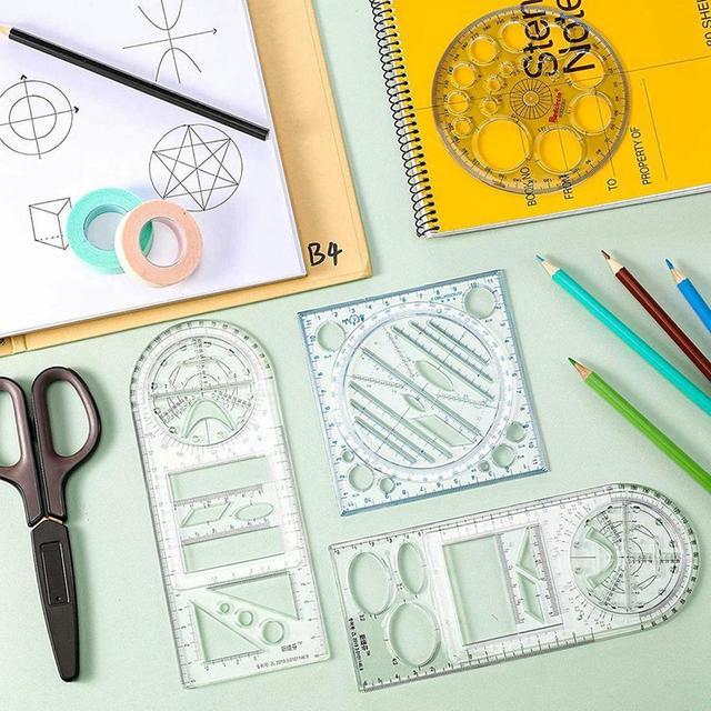 OIAGLH 8Pcs Multifunctional Geometric Ruler Measuring Drawing Ruler Plastic  Mathematics Tools For Student School Office Supply 