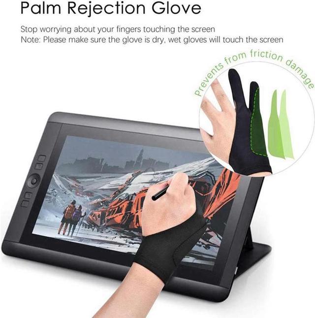 OIAGLH 10 Pack Artist Gloves for Tablet Digital Drawing Glove Two Fingers Thicken Palm Rejection Glove for Graphics Pad (M)