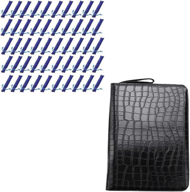 OIAGLH 51 Pcs Pencil Bag: 50 Pcs Blue Velvet Single Pen Bag & 1 Pcs PU  Leather Black 48 Slots Pen Pouch Bag 