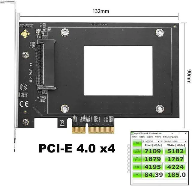 Alt view image 2 of 3 - FOR U2 to PCIe 4.0 x4 Expansion Adapter Card PCI Express 4x U.2 SFF-8639 Adapter for 2.5 NVMe U2 SSD