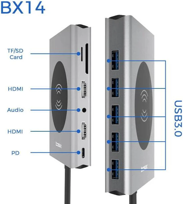 Alt view image 4 of 7 - 14 in 1 USB Type C HUB With HDMI RJ45 Wireless Charge SD Card Reader USB-C Hub Type-C Plitter For Macbook Pro Laptop Accessories