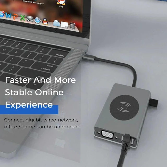 Alt view image 6 of 7 - 14 in 1 USB Type C HUB With HDMI RJ45 Wireless Charge SD Card Reader USB-C Hub Type-C Plitter For Macbook Pro Laptop Accessories