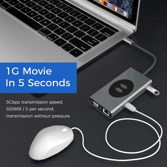 Alt view image 3 of 7 - 14 in 1 USB Type C HUB With HDMI RJ45 Wireless Charge SD Card Reader USB-C Hub Type-C Plitter For Macbook Pro Laptop Accessories