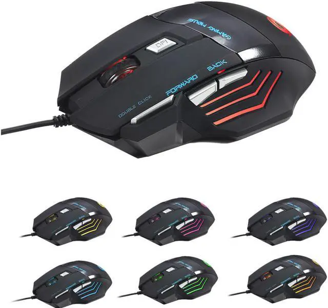 Alt view image 2 of 7 - Wired Mouse with Colorful RGB, Gaming Wired Mouse, 5500DPI, 7 buttons, Ergonomic USB PC Mouse, Black, NA868