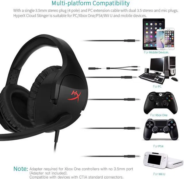 Alt view image 6 of 7 - HyperX Cloud Stinger Gaming Headset Esport Stereo Headphone Earphone Over Ear for PC/Xbox One/PS4/Wii U HX-HSCS-BK/AS