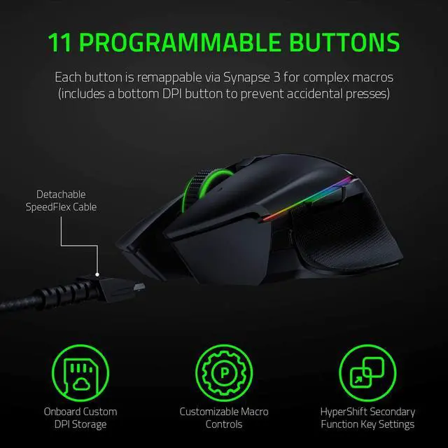 Alt view image 5 of 16 - Razer Basilisk Ultimate Hyperspeed Wireless Gaming Mouse: Fastest Gaming Mouse Switch - 20K DPI Optical Sensor - Chroma RGB Lighting - 11 Programmable Buttons - 100 Hr Battery - Classic Black