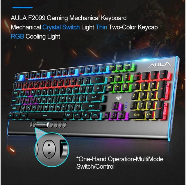 Alt view image 6 of 7 - AULA F2099 Mechanical Gaming Keyboard, 104 Keys Programmable, LED Backlit, Durable Metal Structure, USB Wired Gaming Keyboard