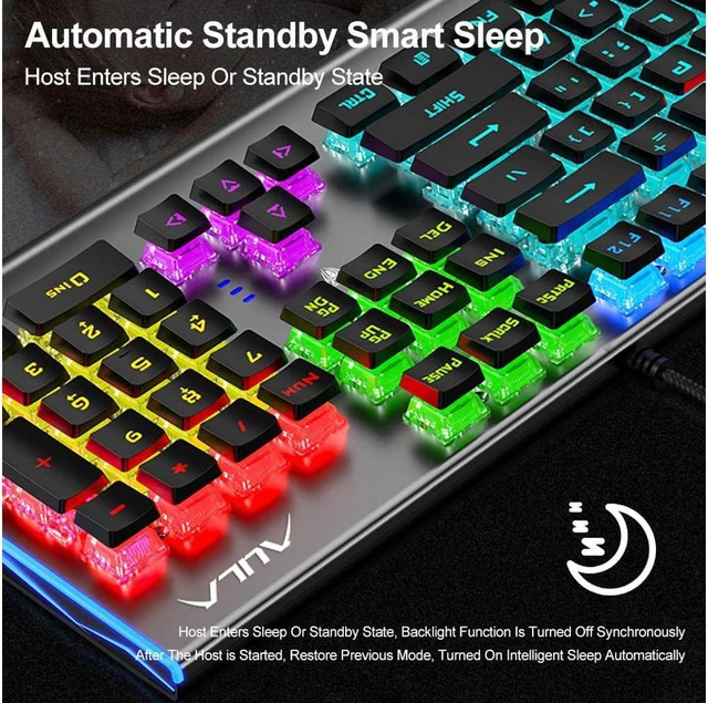 Alt view image 5 of 7 - AULA F2099 Mechanical Gaming Keyboard, 104 Keys Programmable, LED Backlit, Durable Metal Structure, USB Wired Gaming Keyboard