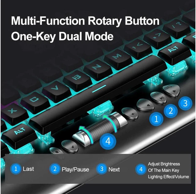 Alt view image 7 of 7 - AULA F2099 Mechanical Gaming Keyboard, 104 Keys Programmable, LED Backlit, Durable Metal Structure, USB Wired Gaming Keyboard