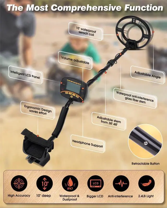 Alt view image 2 of 7 - 5-Mode Waterproof LCD Metal Detector - High-Sensitivity Pinpointer with Hunter Search Coil