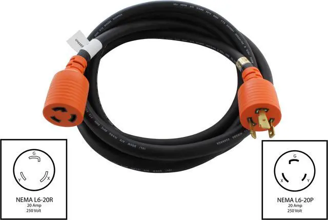 Alt view image 2 of 4 - AC Connectors 25 ft. 12/3 Heavy Duty SOOW L6-20 20 Amp 250-Volt Generator Rubber Extension Cord