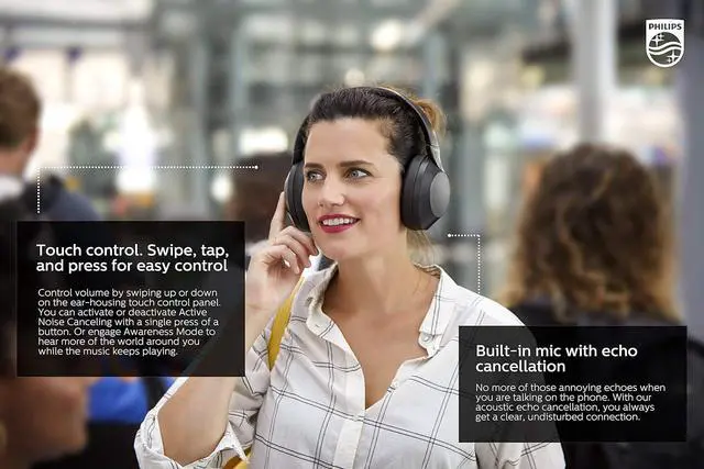 Alt view image 5 of 7 - Philips PH805 Active Noise Canceling (ANC) Over Ear Wireless Bluetooth Performance Headphones w/Hi-Res Audio, Comfort Fit and 30 Hours of Playtime (TAPH805BK)