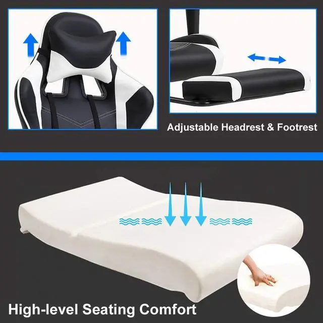 Alt view image 6 of 7 - PC Gaming Chair Office Chair Ergonomic Massage PU Leather Recliner Computer Chair with Lumbar Support Rolling Swivel Task Chair for Adults, White