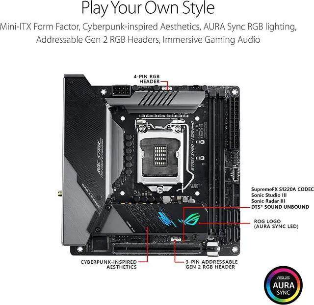 Alt view image 4 of 7 - ASUS ROG Strix Z490-I Gaming Z490 (WiFi 6) LGA 1200 (Intel® 10th Gen) Mini-ITX Gaming Motherboard 8+2 power stages, DDR4 4800, Intel® 2.5 Gb Ethernet, USB 3.2 front panel Type-C, HDMI 2.0a, AURA Sync