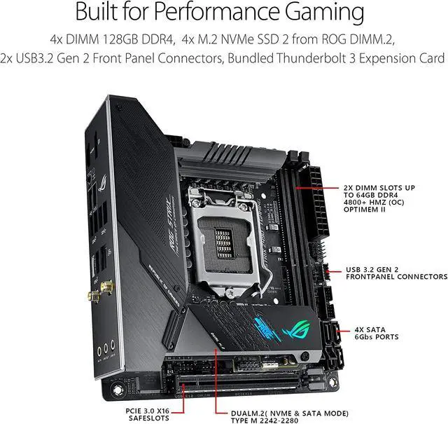 Alt view image 6 of 7 - ASUS ROG Strix Z490-I Gaming Z490 (WiFi 6) LGA 1200 (Intel® 10th Gen) Mini-ITX Gaming Motherboard 8+2 power stages, DDR4 4800, Intel® 2.5 Gb Ethernet, USB 3.2 front panel Type-C, HDMI 2.0a, AURA Sync