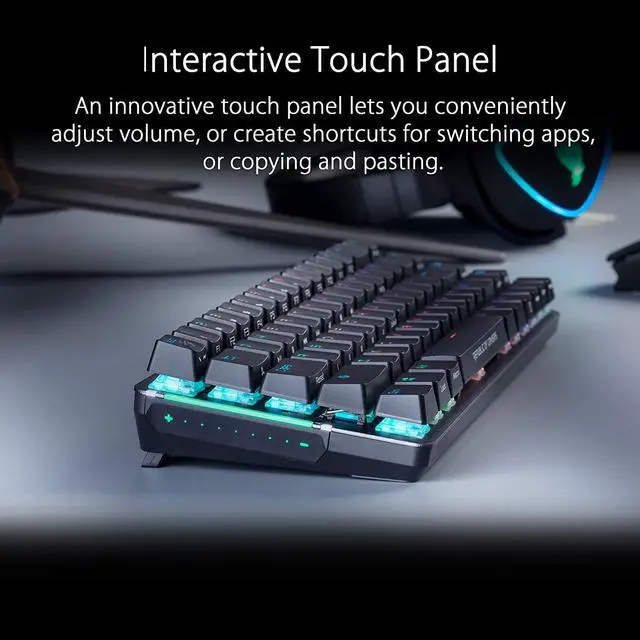 Alt view image 6 of 10 - ASUS ROG Falchion Wireless 65% Mechanical Gaming Keyboard | 68 Keys, Aura Sync RGB, Extended Battery Life, Interactive Touch Panel, PBT Keycaps, Cherry MX Brown Switches, Keyboard Cover Case