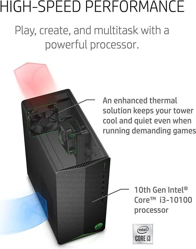 Alt view image 6 of 10 - HP Pavilion Gaming Desktop, NVIDIA GeForce GTX 1650 Super, Intel Core i3-10100, 8 GB DDR4 RAM, 256 GB PCIe NVMe SSD, Windows 10 Home, USB Mouse and Keyboard, Compact Tower Design (TG01-1022, 2020)
PC