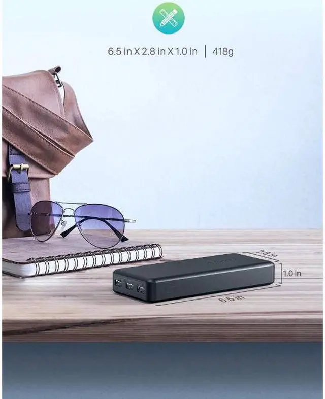 Alt view image 6 of 7 - RAVPower 22000 mAh 2.4A Input, 5.8A 3 USB Output Power Bank External Battery Pack Portable Charger - Black