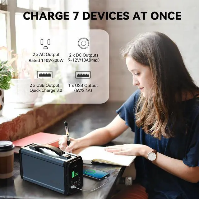 Alt view image 2 of 7 - 300W Solar Generator FlashFish 60000mAh Portable Power Station Camping Potable Generator CPAP Battery Recharged by Solar Panel/Wall Outlet/Car, 110V AC Out/DC 12V /QC USB Ports for CPAP Camp Travel