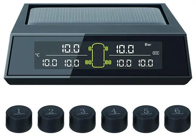 Alt view image 6 of 6 - Wireless Car Solar Power TPMS Tire Pressure Monitoring System 6 External Sensors