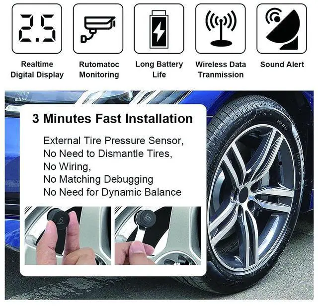 Alt view image 5 of 6 - Wireless Car Solar Power TPMS Tire Pressure Monitoring System 6 External Sensors