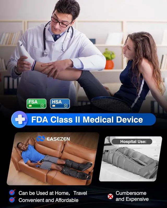 Alt view image 2 of 7 - Leg Massager for Circulation Air Compression Calf Knee Foot Massager with Heat