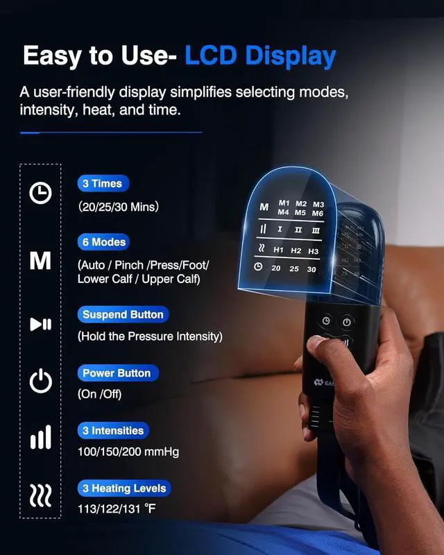 Alt view image 6 of 7 - Leg Massager for Circulation Air Compression Calf Knee Foot Massager with Heat