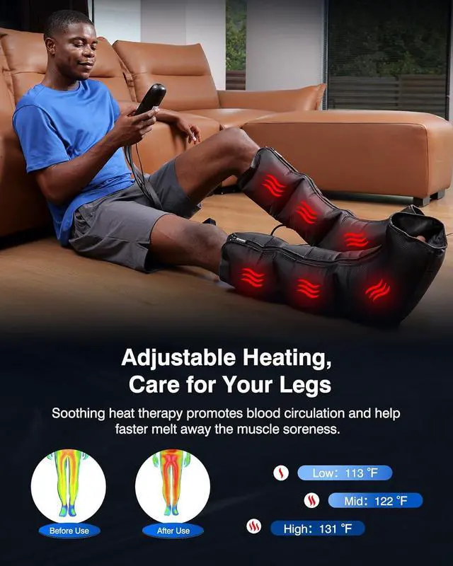 Alt view image 4 of 7 - Leg Massager for Circulation Air Compression Calf Knee Foot Massager with Heat