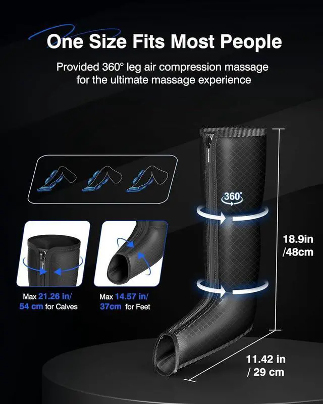 Alt view image 7 of 7 - Leg Massager for Circulation Air Compression Calf Knee Foot Massager with Heat