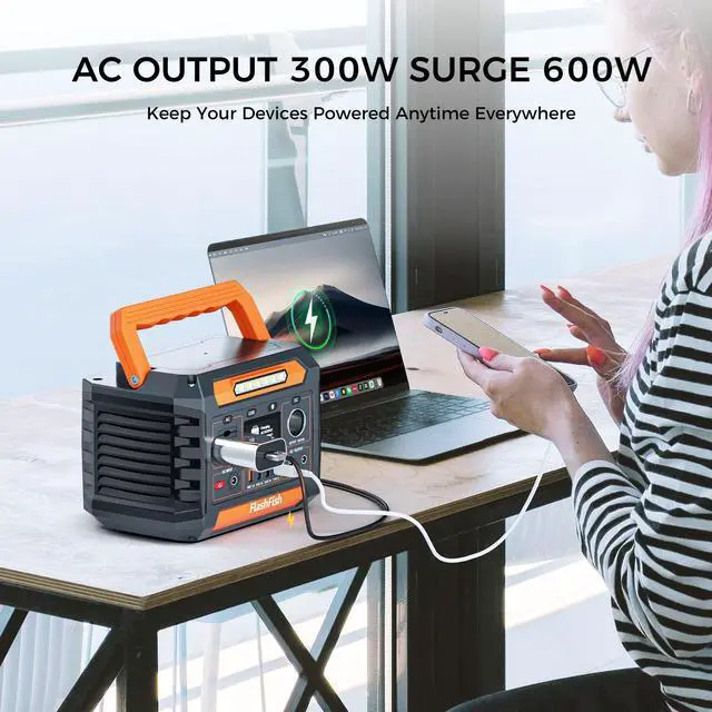 Alt view image 3 of 7 - 300W Portable Power Station, 230.88Wh /62400mAh Solar Generator, Regulated DC Output Backup Battery with AC Outlet, LED Light Power Station for CPAP Camping