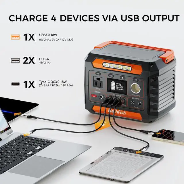 Alt view image 4 of 7 - 300W Portable Power Station, 230.88Wh /62400mAh Solar Generator, Regulated DC Output Backup Battery with AC Outlet, LED Light Power Station for CPAP Camping
