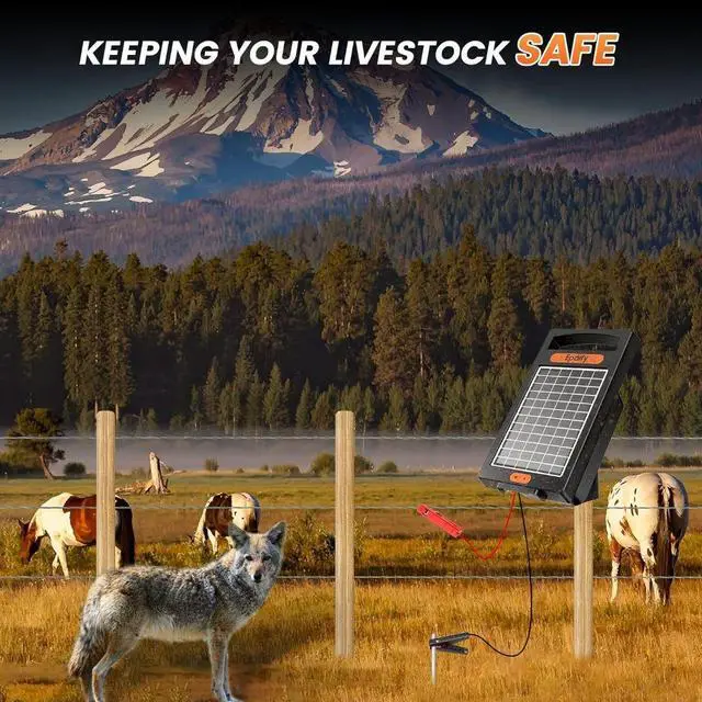 Alt view image 7 of 7 - 0.18 Joule 10-Mile Rechargeable Electric Day/Night Mode Solar-Powered Fence Charger Energizer for Livestock & Predator&Ranch Protection